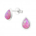 Silver Pear Ear Studs with Synthetic Opal