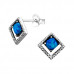 Silver Square Ear Studs with Synthetic Opal