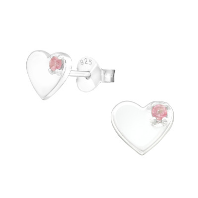 Silver Heart Ear Studs with Semi Precious Natural Stone