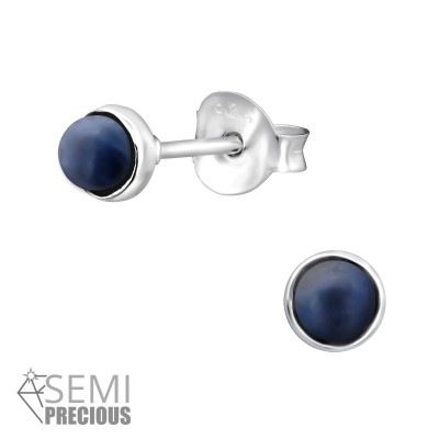 Silver Round Ear Studs with Semi Precious Natural Stone