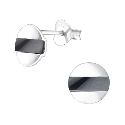 Silver Round Ear Studs with Imitation Stone 