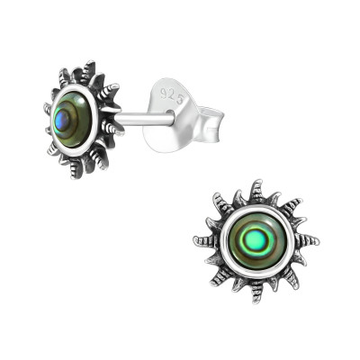 Silver Sun Ear Studs with Imitation Stone