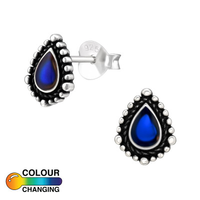 Silver Teardrop Mood Ear Studs