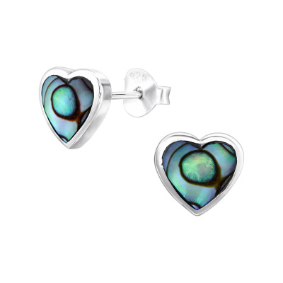 Heart Sterling Silver Ear Studs with Imitation Shell Stone