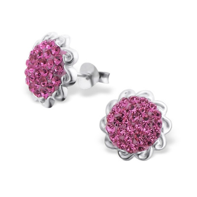 Sunflower Sterling Silver Ear Studs with Crystal