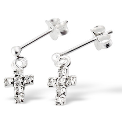 Cross Sterling Silver Ear Studs with Crystal