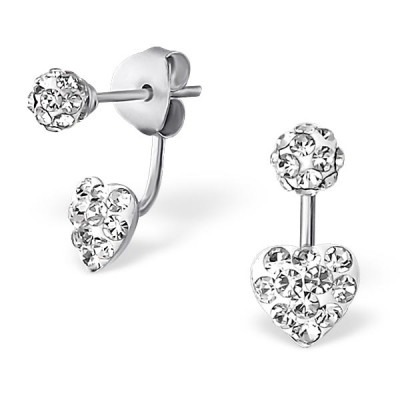 Double Heart Sterling Silver Crystal Ear Studs