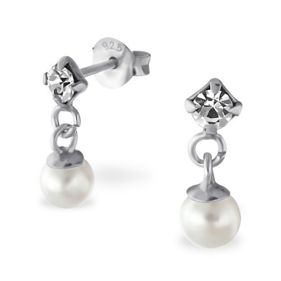 Ball Sterling Silver Ear Studs with Crystal