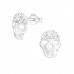 Silver Skull Ear Studs with Crystal