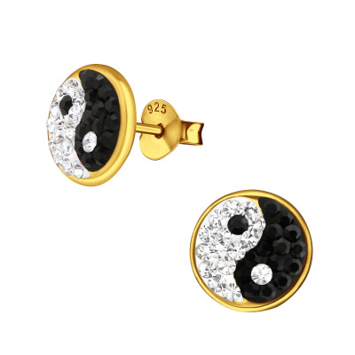 Silver Yin-Yang Ear Studs with Crystal