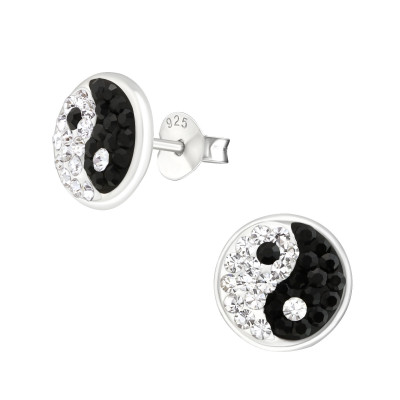 Silver Yin Yang Ear Studs with Crystal