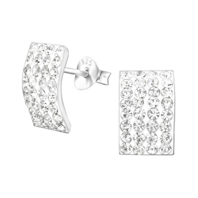 Silver Rectangle Ear Studs with Crystal