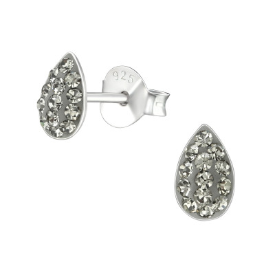 Silver Drop Ear Studs with Crystal