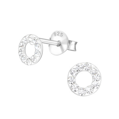 Silver Circle Ear Studs with Crystal
