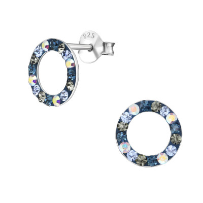 Silver Circle Ear Studs with Crystal