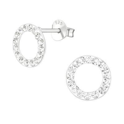 Silver Circle Ear Studs with Crystal