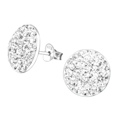 Silver Round Ear Studs with Crystal