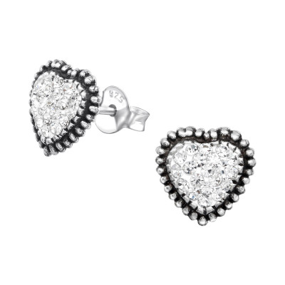 Heart Sterling Silver Ear Studs with Crystal