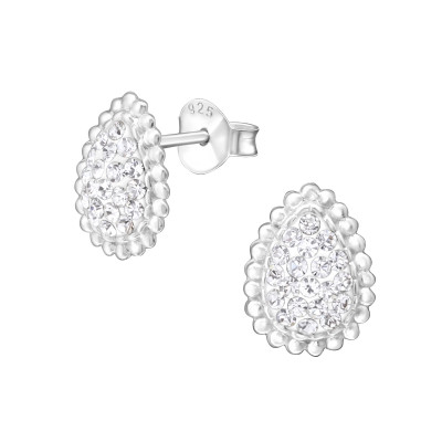 Pear Sterling Silver Ear Studs with Crystal