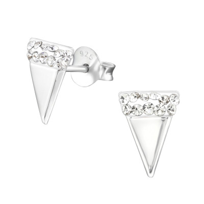 Triangle Sterling Silver Ear Studs with Crystal