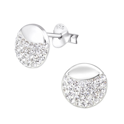 Circle Sterling Silver Ear Studs with Crystal