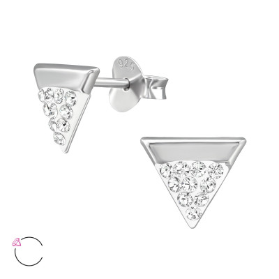 Silver Triangle Ear Studs with Genuine European Crystals