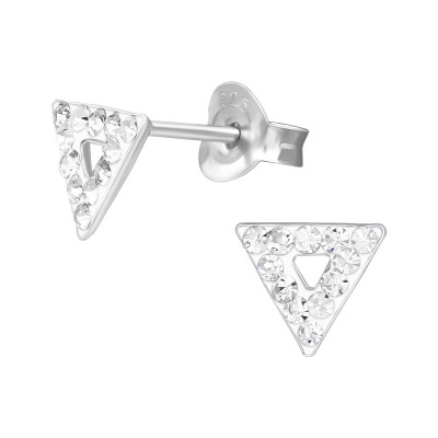 Silver Triangle Ear Studs with Crystal