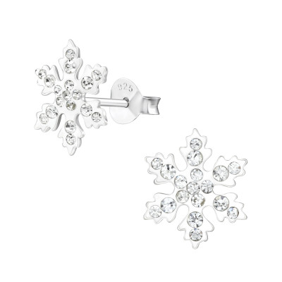 Silver Snowflake Ear Studs with Crystal