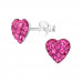 Silver Heart Ear Studs with Crystal