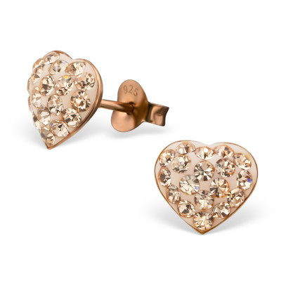 Heart Sterling Silver Ear Studs with Crystal