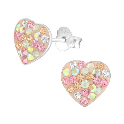 Heart Sterling Silver Ear Studs with Crystal