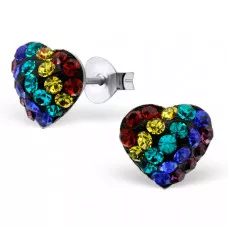 Heart Sterling Silver Ear Studs with Crystal