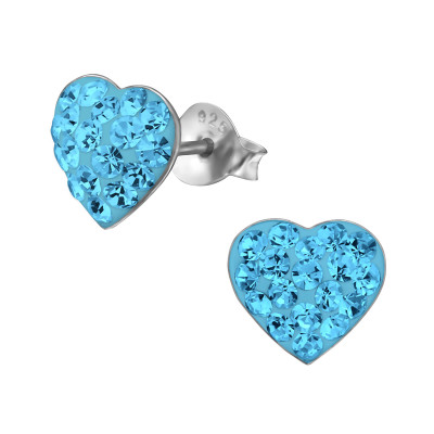 Silver Heart Ear Studs with Crystal