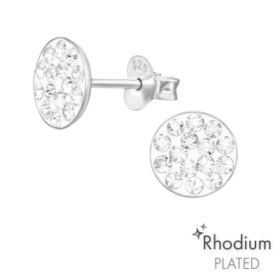 Silver Round Ear Studs with Crystal