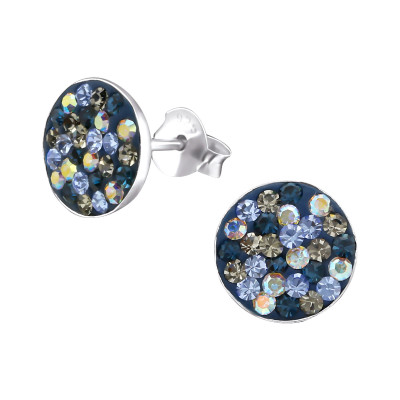 Silver Round Ear Studs with Crystal