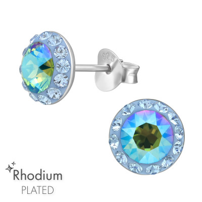 Silver Round Ear Studs with Crystal