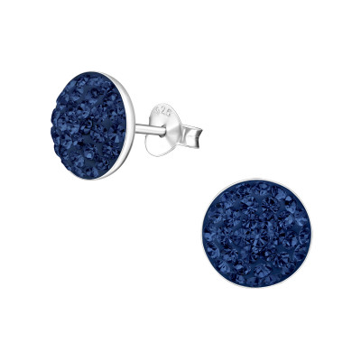 Round Sterling Silver Ear Studs with Crystal