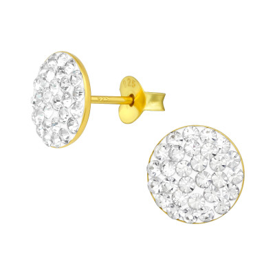 Silver Round Ear Studs with Crystal