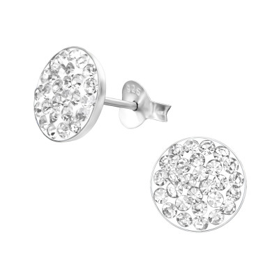 Children's Silver Round Ear Studs with Crystal