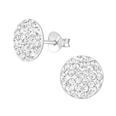 Silver Round Ear Studs with Genuine European Crystals