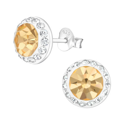 Round Sterling Silver Ear Studs with Crystal