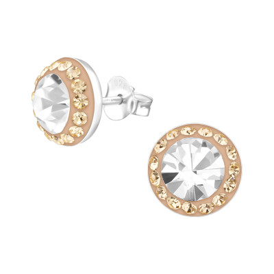 Silver Round Ear Studs with Crystal