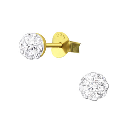 Silver Round Ear Studs with Crystal
