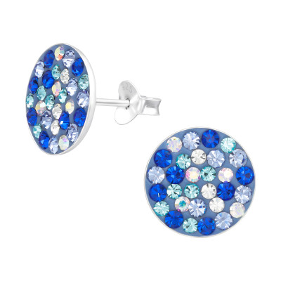 Silver Round Ear Studs with Crystal