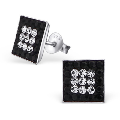 Square Sterling Silver Ear Studs with Crystal