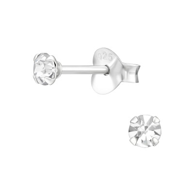 Silver Round 3mm Ear Studs with Crystal