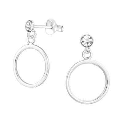 Silver Circle Ear Studs with Crystal