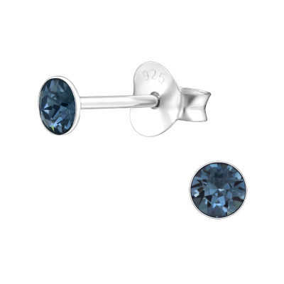 Silver Round Ear Studs with Genuine European Crystals