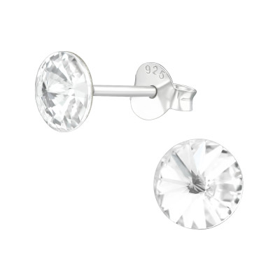 Silver Round Ear Studs with Crystal