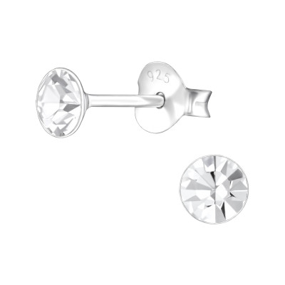 Silver Round Ear Studs with Genuine European Crystals